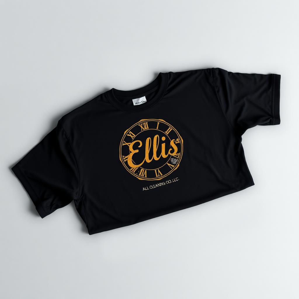Ellis 24hr men's black tee with gold clock logo